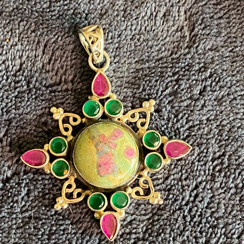 Elegant Silver, Zoisite, Pink and Green Pendant